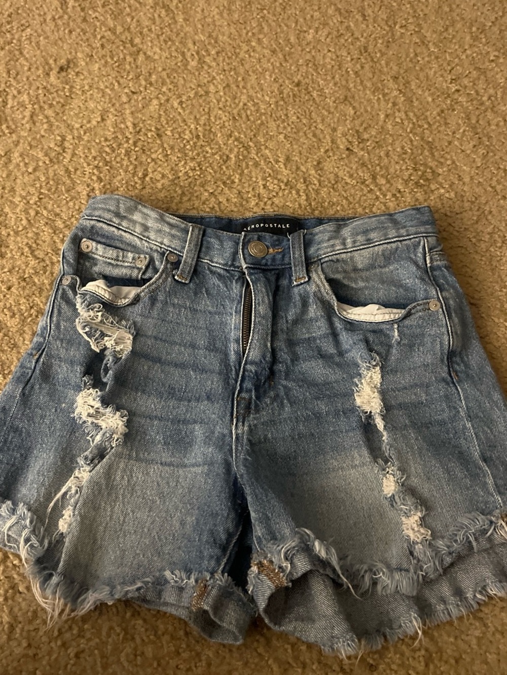 Aeropostale Women's Distressed Denim Shorts - Light Wash Blue